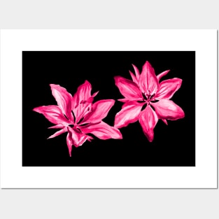 Pink Painted Watercolor Lilies Floral Posters and Art